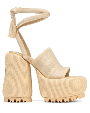 Naked Wolfe Beach Raffia Women's Heels White Singapore | X1X-1491