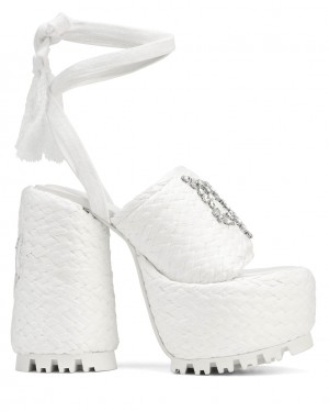 Naked Wolfe Beach Raffia Women's Heels White Singapore | J8L-4876