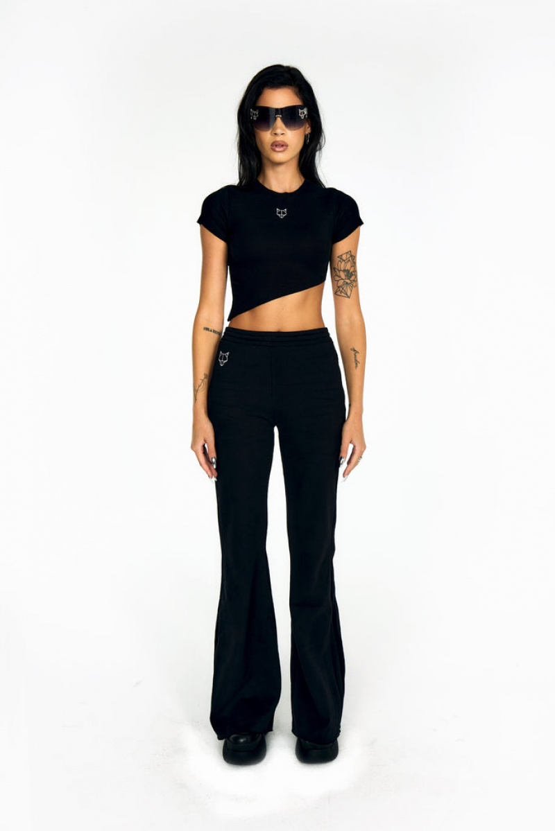 Naked Wolfe Asymmetrical Crop Women's Activewear Black Singapore | K2R-9940