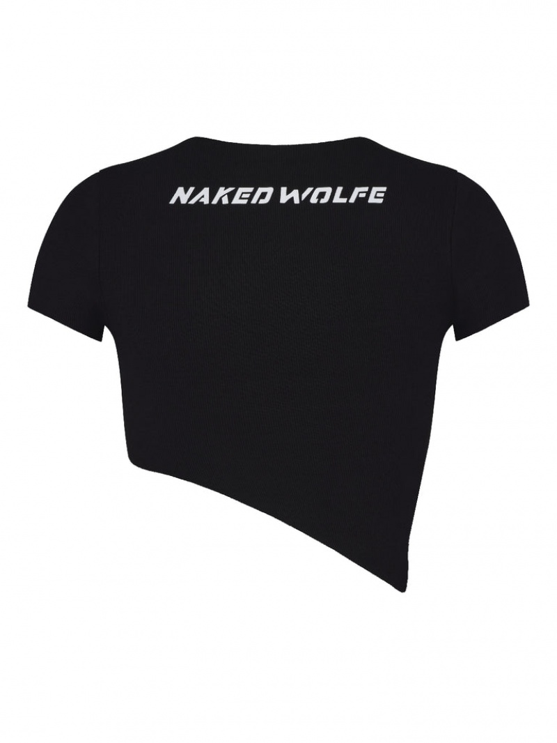 Naked Wolfe Asymmetrical Crop Women's Activewear Black Singapore | K2R-9940