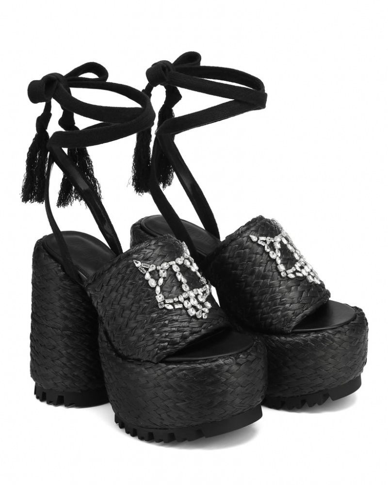 Naked Wolfe Beach Raffia Women's Heels Black Singapore | G0S-2406