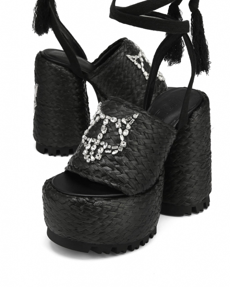 Naked Wolfe Beach Raffia Women's Heels Black Singapore | G0S-2406