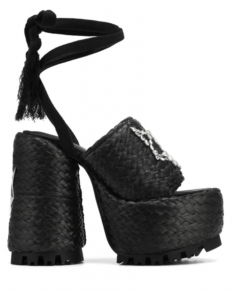 Naked Wolfe Beach Raffia Women\'s Heels Black Singapore | G0S-2406