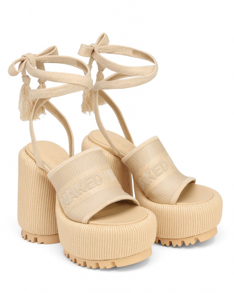 Naked Wolfe Beach Raffia Women's Heels White Singapore | X1X-1491