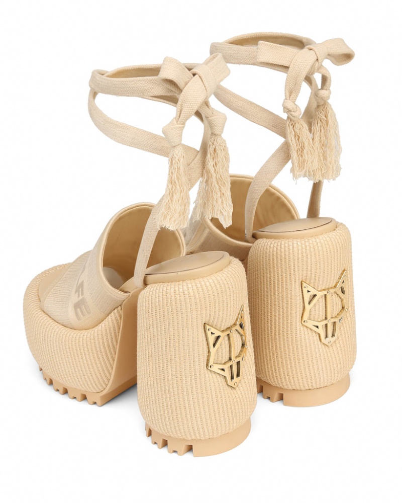 Naked Wolfe Beach Raffia Women's Heels White Singapore | X1X-1491