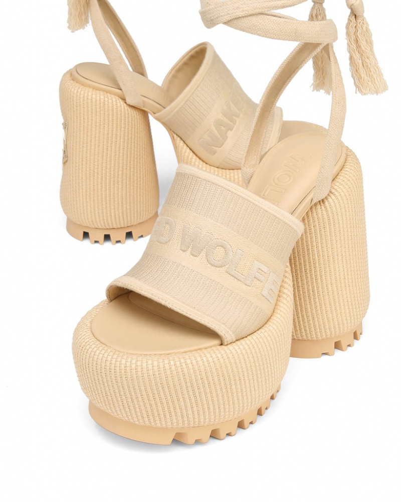 Naked Wolfe Beach Raffia Women's Heels White Singapore | X1X-1491