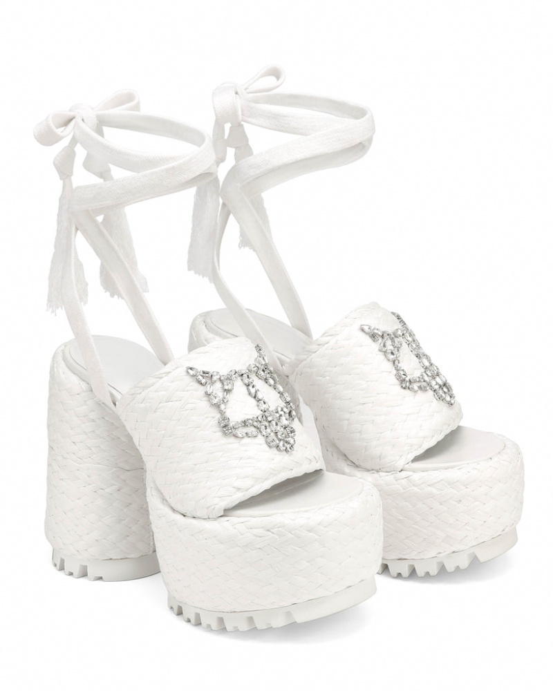 Naked Wolfe Beach Raffia Women's Heels White Singapore | J8L-4876