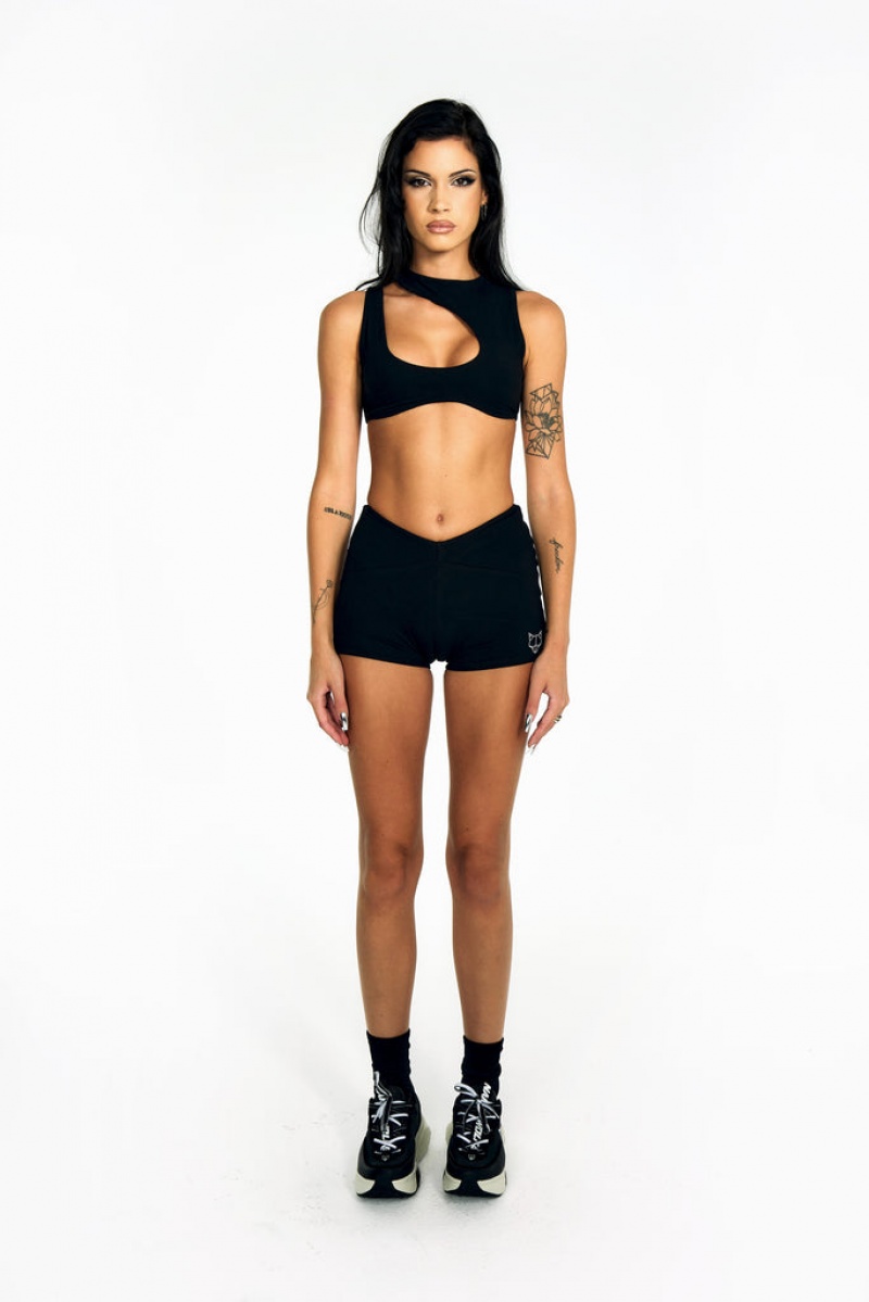 Naked Wolfe Cut Out Crop Women's Activewear Black Singapore | H1D-2153