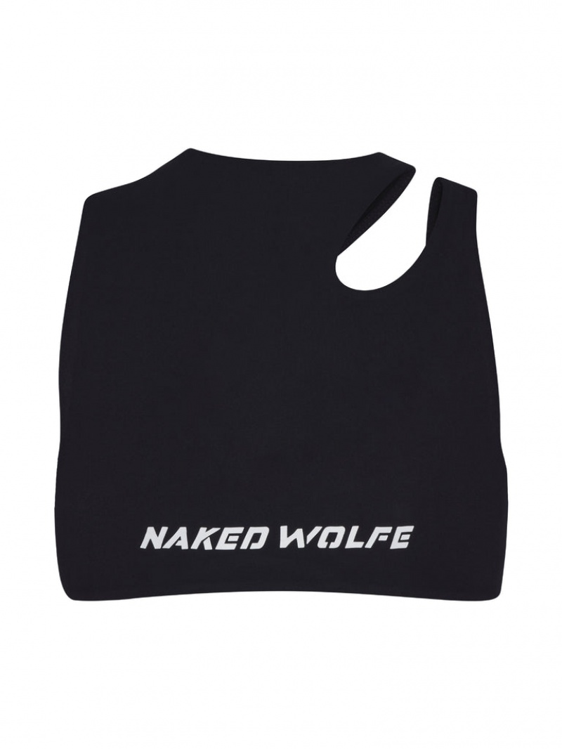 Naked Wolfe Cut Out Crop Women's Activewear Black Singapore | H1D-2153