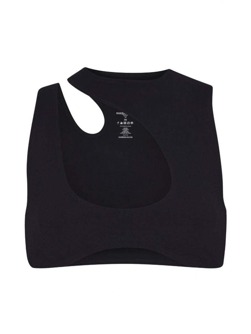 Naked Wolfe Cut Out Crop Women\'s Activewear Black Singapore | H1D-2153