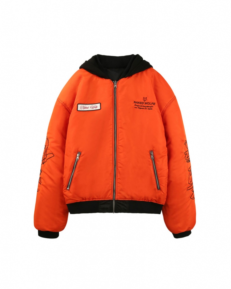 Naked Wolfe Double Sided Bomber Jacket Men's Outerwear Black / Orange Singapore | R2W-1735