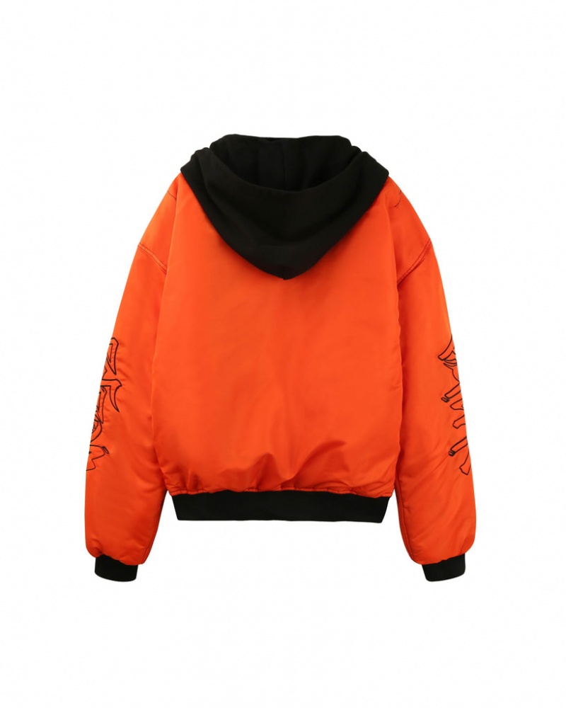 Naked Wolfe Double Sided Bomber Jacket Men's Outerwear Black / Orange Singapore | R2W-1735