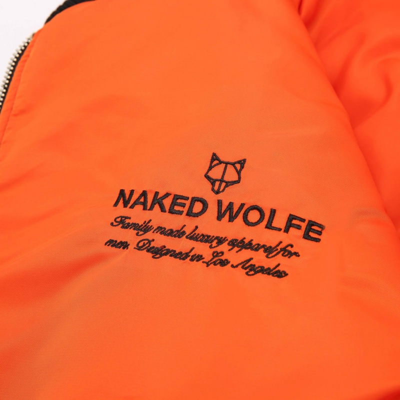 Naked Wolfe Double Sided Bomber Jacket Men's Outerwear Black / Orange Singapore | R2W-1735