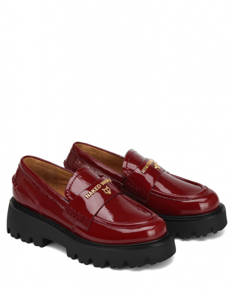 Naked Wolfe Flawed Crinkle Patent Women's Loafers Burgundy Singapore | Z7A-1307