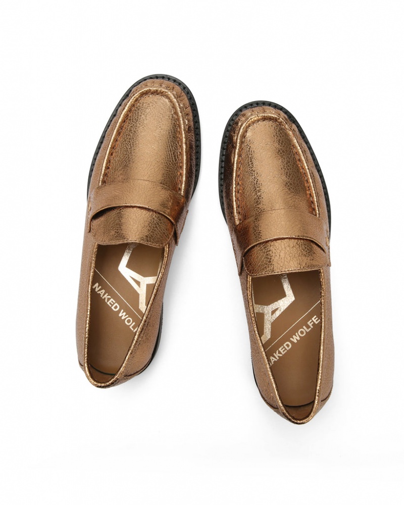 Naked Wolfe Goldie Foil Sheep Women's Loafers Gold Singapore | W4R-0337