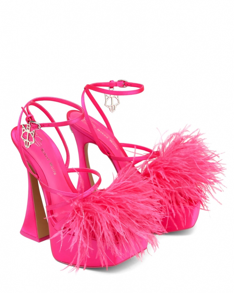 Naked Wolfe Hope Feather Women's Heels Pink Singapore | B9U-0870