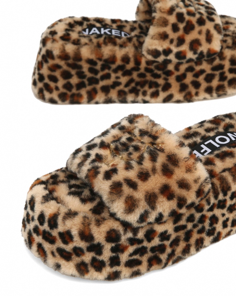 Naked Wolfe Ivy Shearling Print Women's Sandals Leopard Singapore | W3D-5365