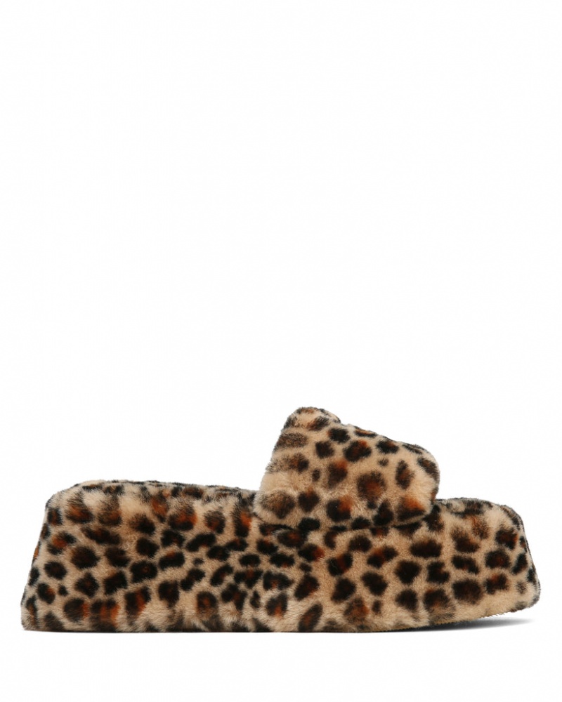 Naked Wolfe Ivy Shearling Print Women\'s Sandals Leopard Singapore | W3D-5365