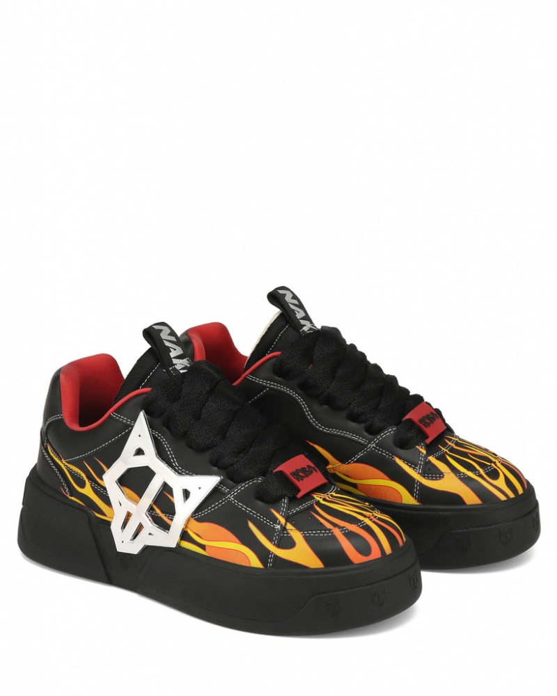 Naked Wolfe Kosa Flames Men's Sneakers Black Singapore | M9Y-4237