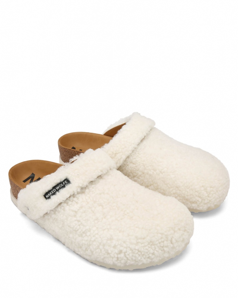 Naked Wolfe Malta Creme Shearling Men's Slides White Singapore | N4G-5442