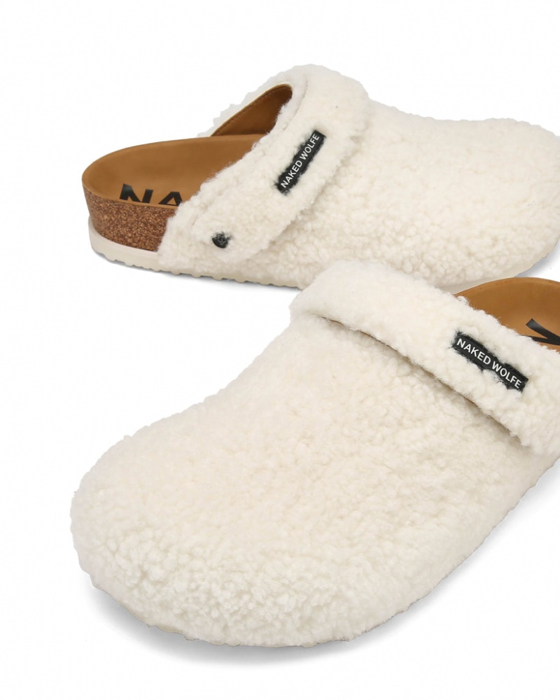 Naked Wolfe Malta Creme Shearling Men's Slides White Singapore | N4G-5442