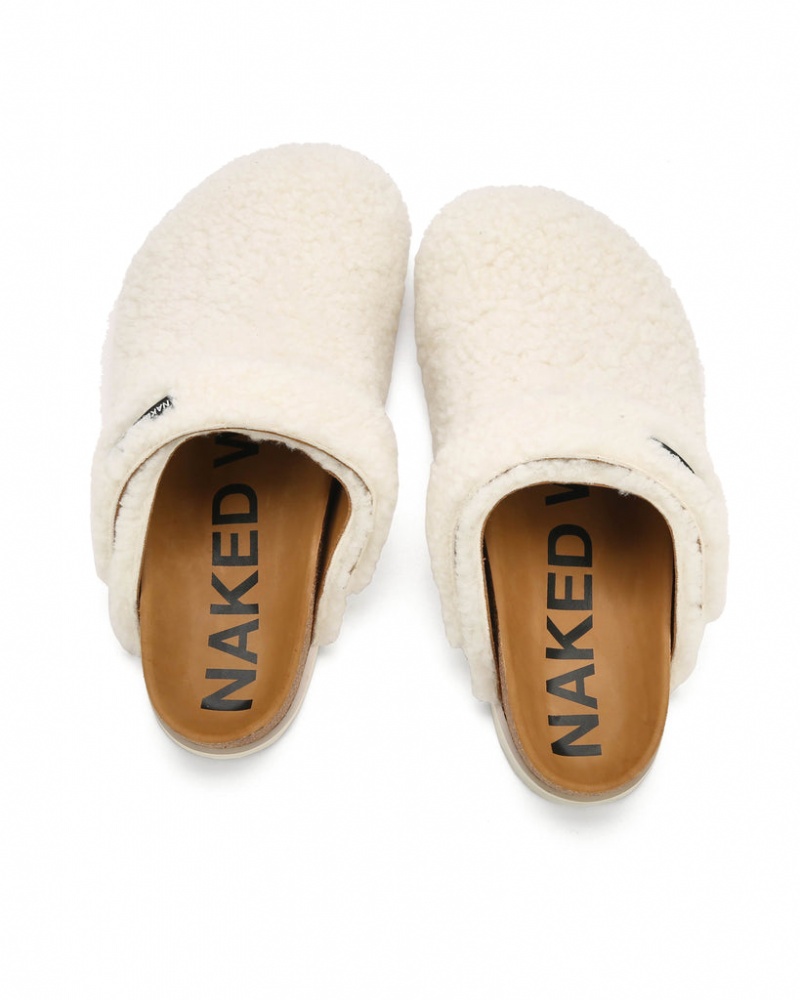 Naked Wolfe Malta Creme Shearling Men's Slides White Singapore | N4G-5442