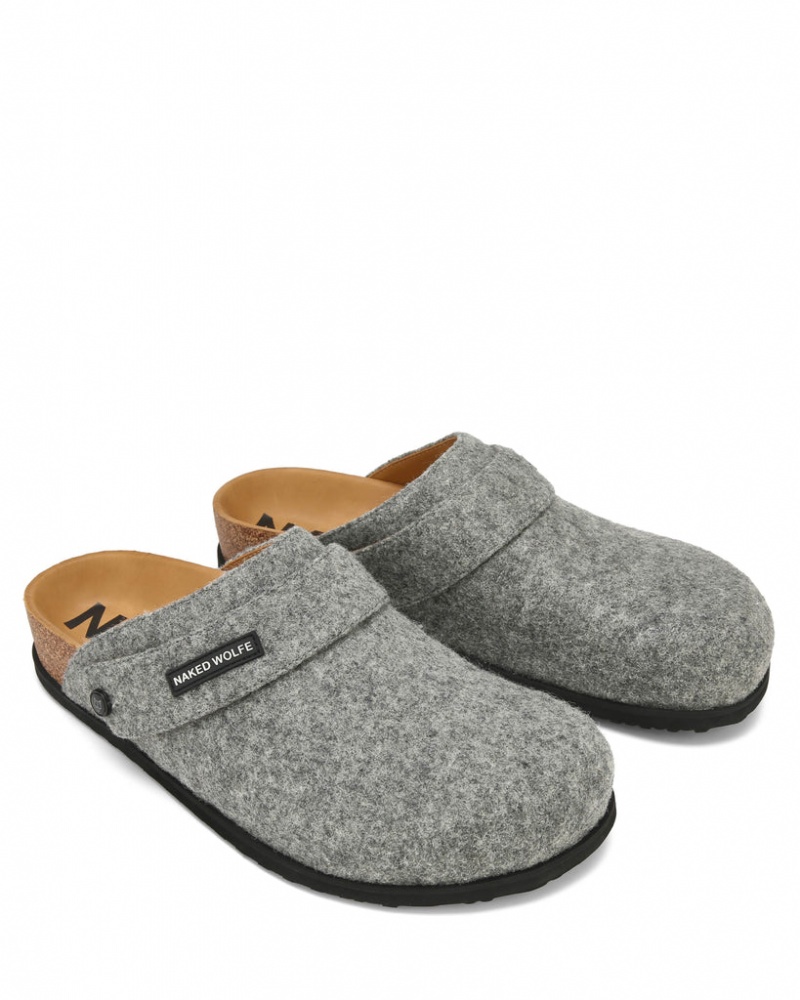 Naked Wolfe Malta Felt Men's Slides Grey Singapore | S4C-5475