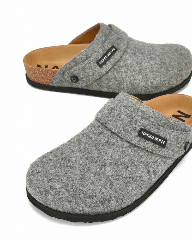 Naked Wolfe Malta Felt Men's Slides Grey Singapore | S4C-5475