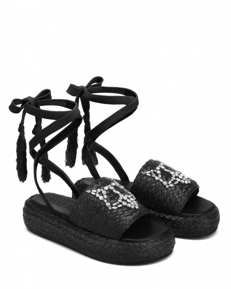 Naked Wolfe Surf Raffia Women's Sandals Black Singapore | A8F-3919