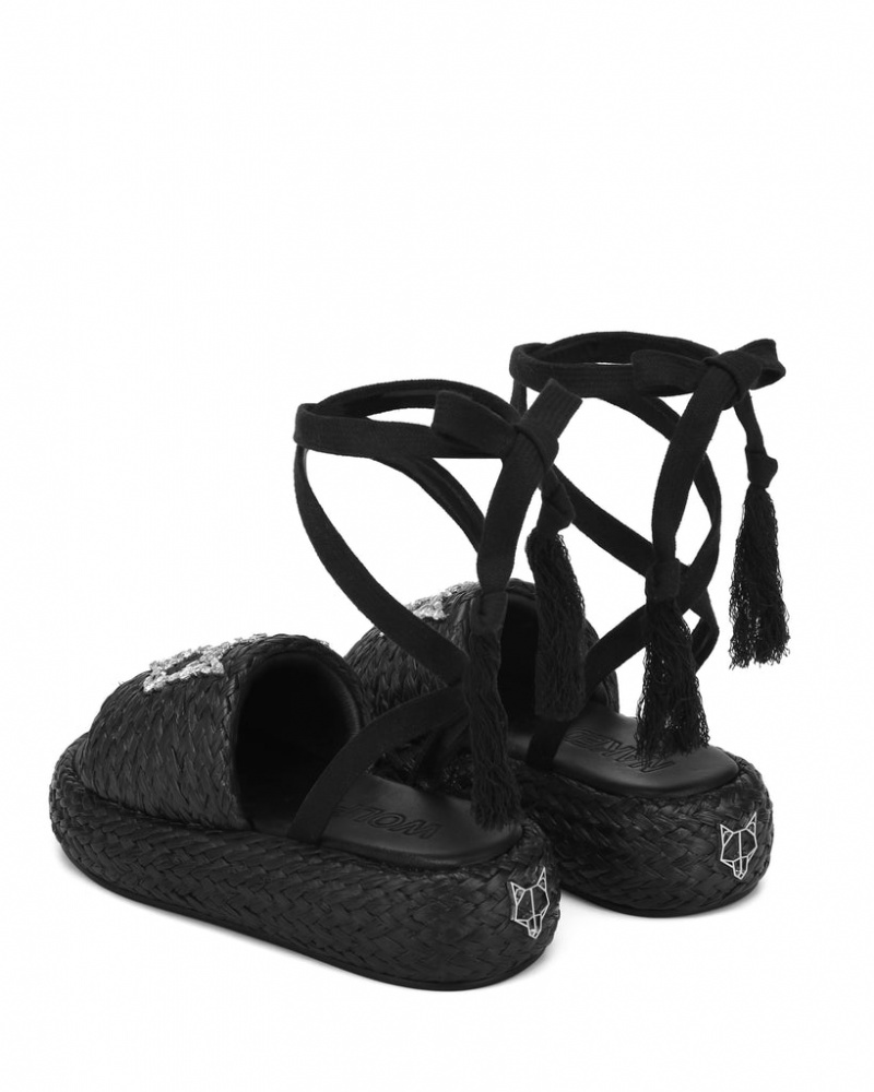 Naked Wolfe Surf Raffia Women's Sandals Black Singapore | A8F-3919