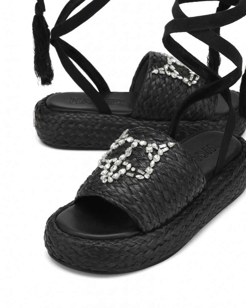 Naked Wolfe Surf Raffia Women's Sandals Black Singapore | A8F-3919