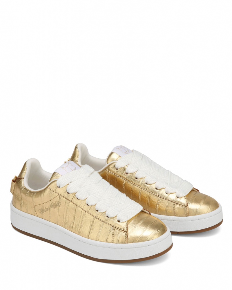 Naked Wolfe Suri Eel Print Women's Sneakers Gold Singapore | F6A-7789