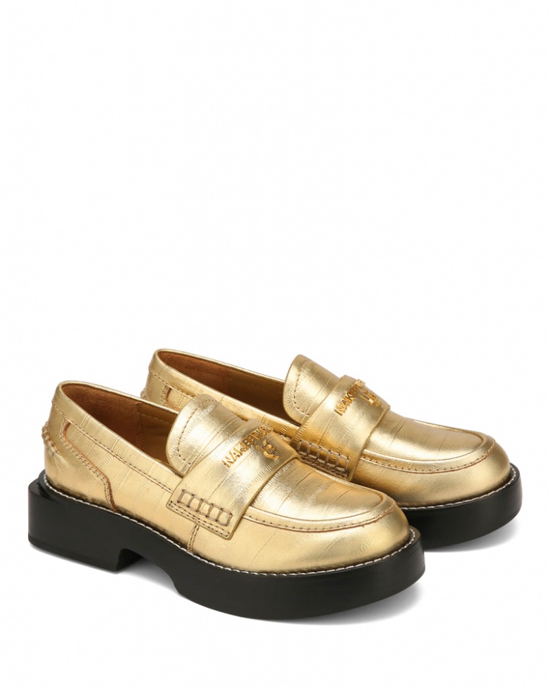 Naked Wolfe Swan Eel Print Women's Loafers Gold Singapore | T7K-8370