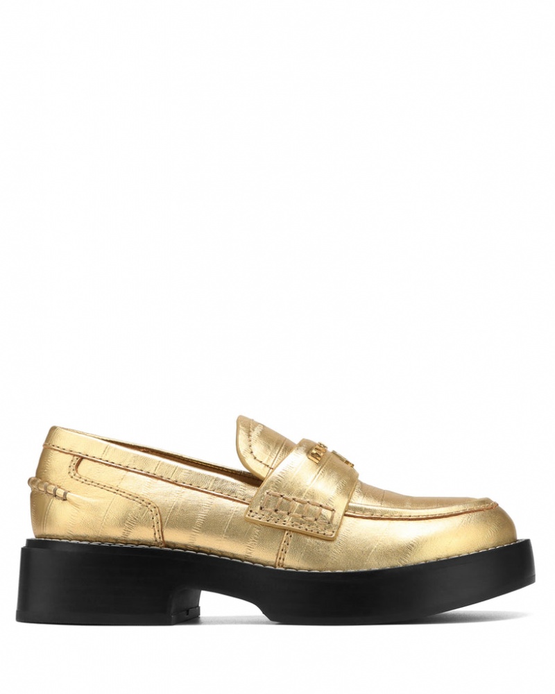 Naked Wolfe Swan Eel Print Women\'s Loafers Gold Singapore | T7K-8370