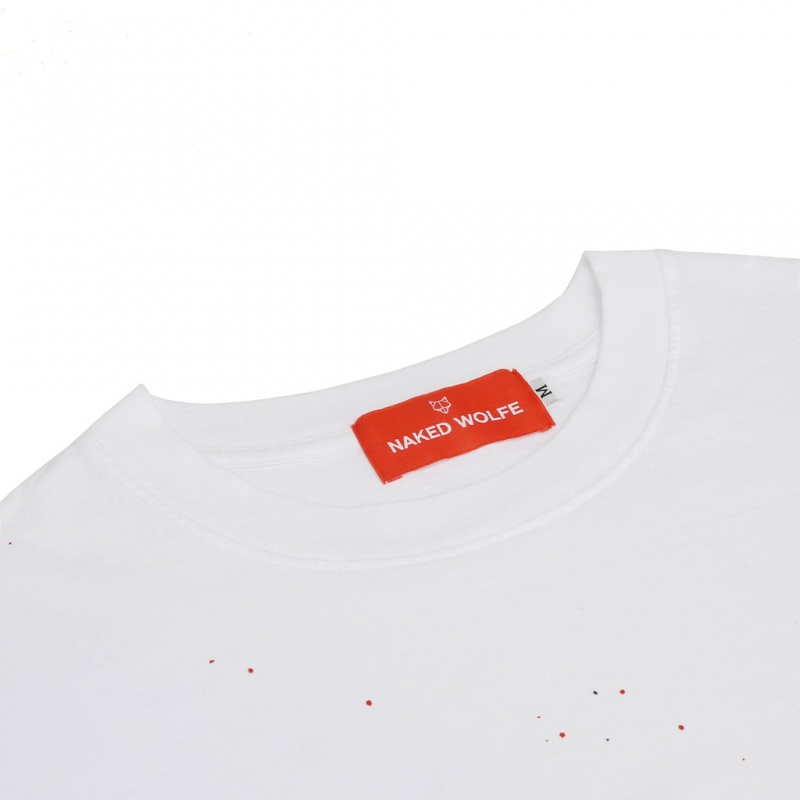 Naked Wolfe Wolfe Paint Splatter Men's T Shirts White Singapore | M2U-7352